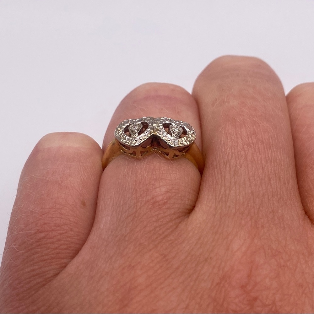 14k yellow & white gold diamond heart ring - Picture 12 of 12